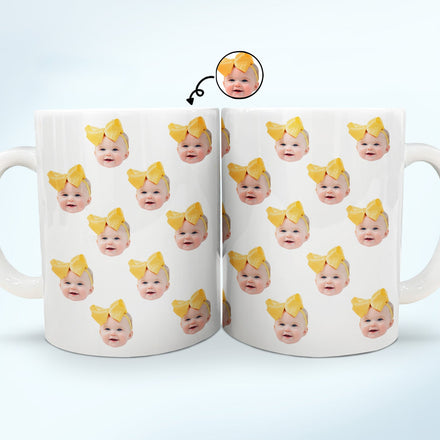 Mug photo personnalisé avec visage d'enfant drôle - Mug blanc bord à bord personnalisé