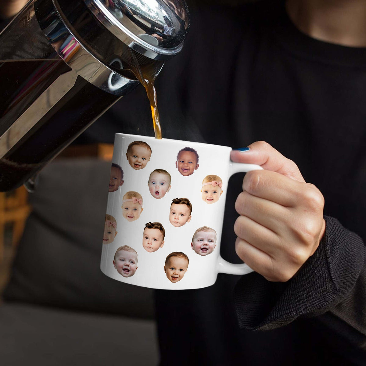 Mug photo personnalisé avec visage d'enfant drôle - Mug blanc bord à bord personnalisé