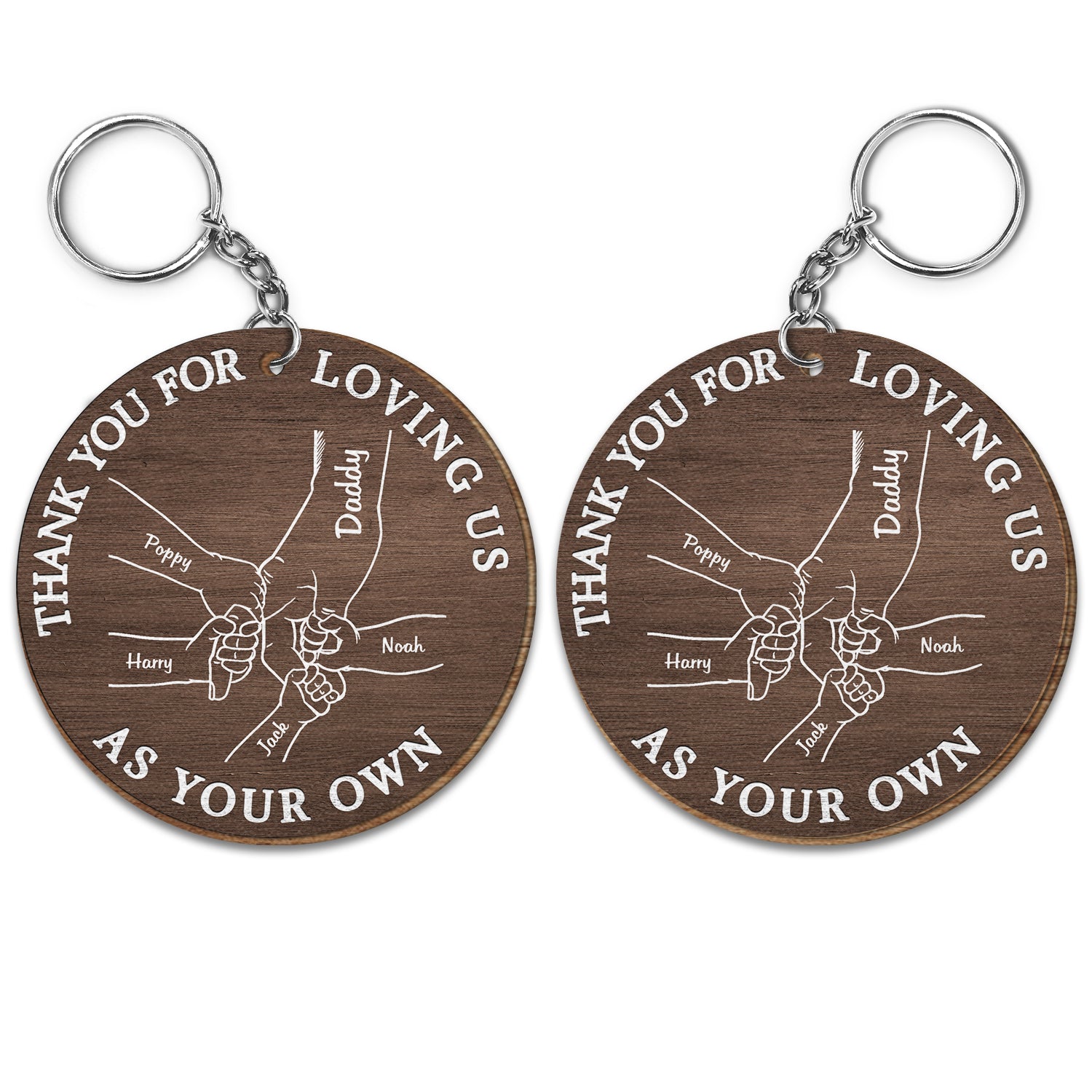 Thank You For Loving Us As Your Own - Personalized Wooden Keychain