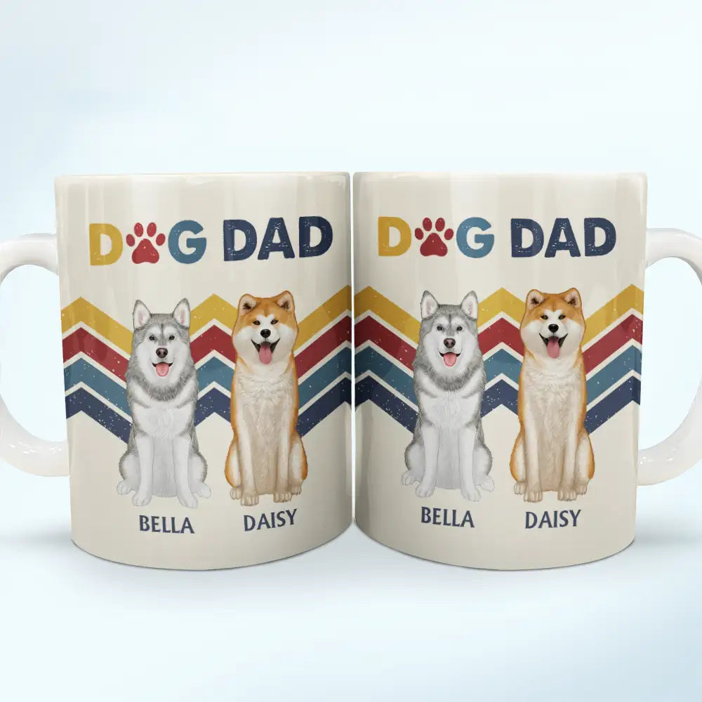 Dog Dad Dog Mom Retro Stripes - Personalized White Edge-to-Edge Mug