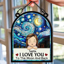 Chibi Grandkids Love You To The Moon And Back - Personalized Window Hanging Suncatcher Ornament