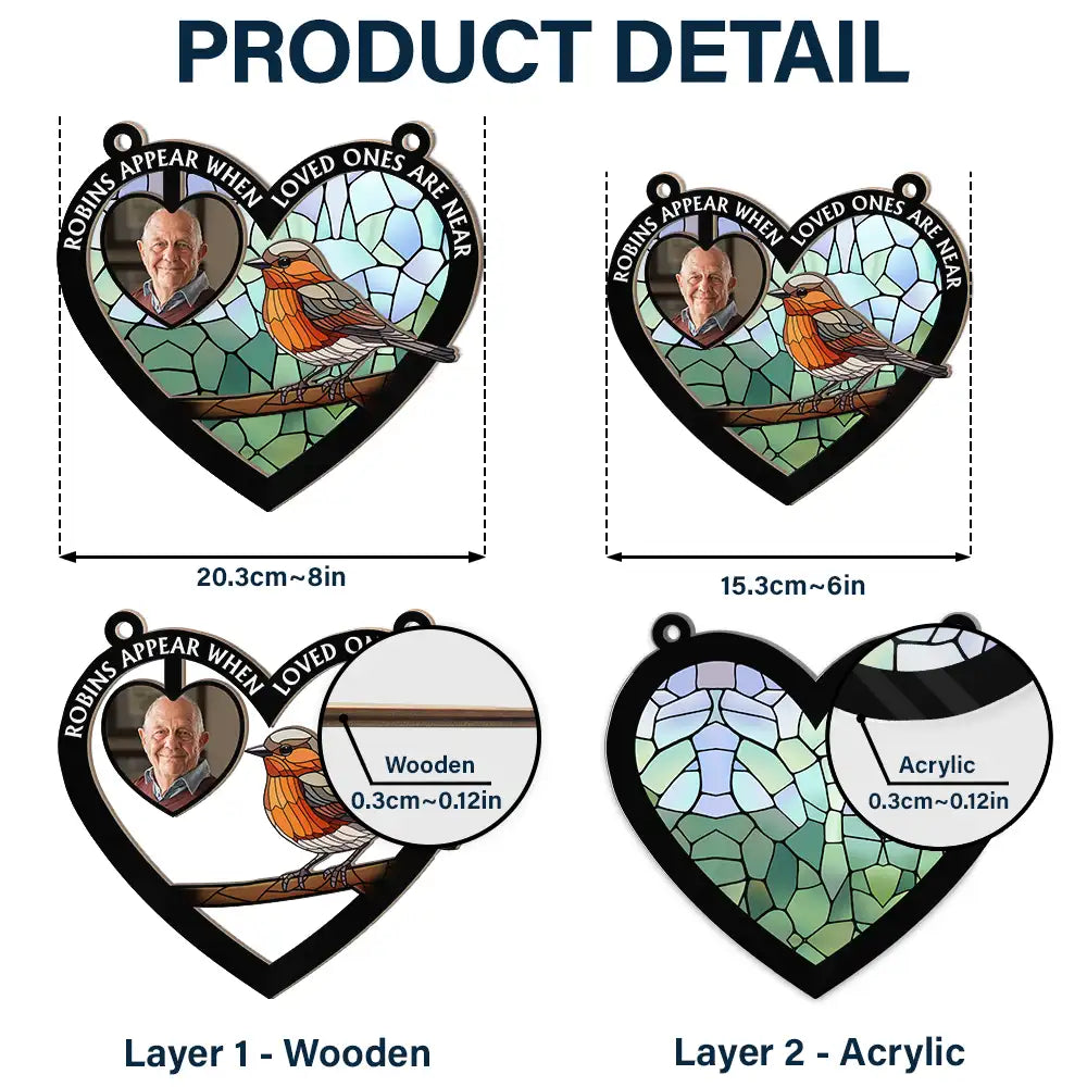 Custom Photo Robins Appear When Loved Ones Are Near - Personalized Window Hanging Suncatcher Ornament
