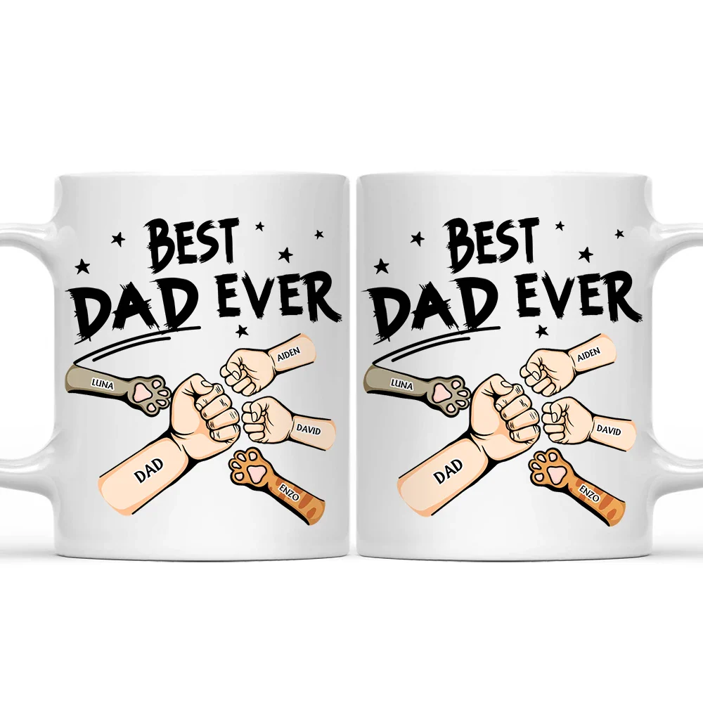 Best Dad Ever Pet And Kid Hand Punch Colorful - Personalized Mug