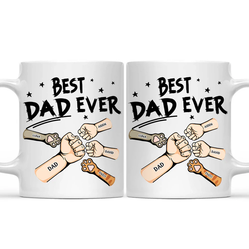 Best Dad Ever Pet And Kid Hand Punch Colorful - Personalized Mug