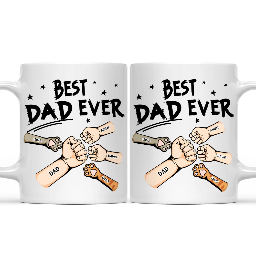 Best Dad Ever Pet And Kid Hand Punch Colorful - Personalized Mug
