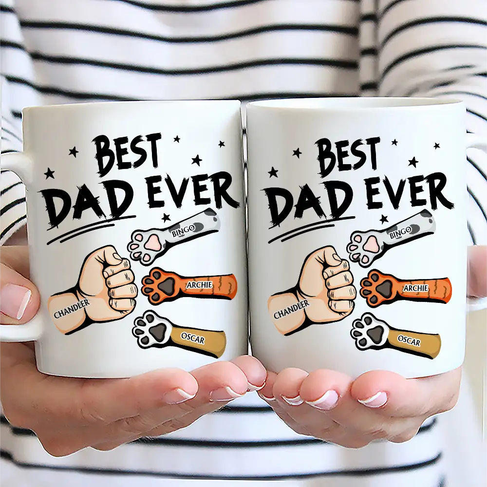 Best Dad Ever Pet And Kid Hand Punch Colorful - Personalized Mug