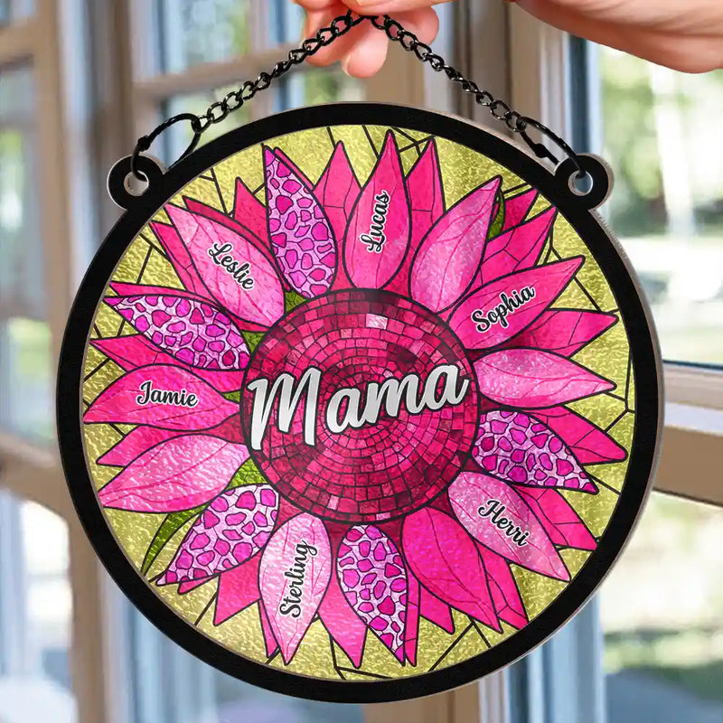 Nana Mom Auntie Family Sunflower - Personalized Window Hanging Suncatcher Ornament