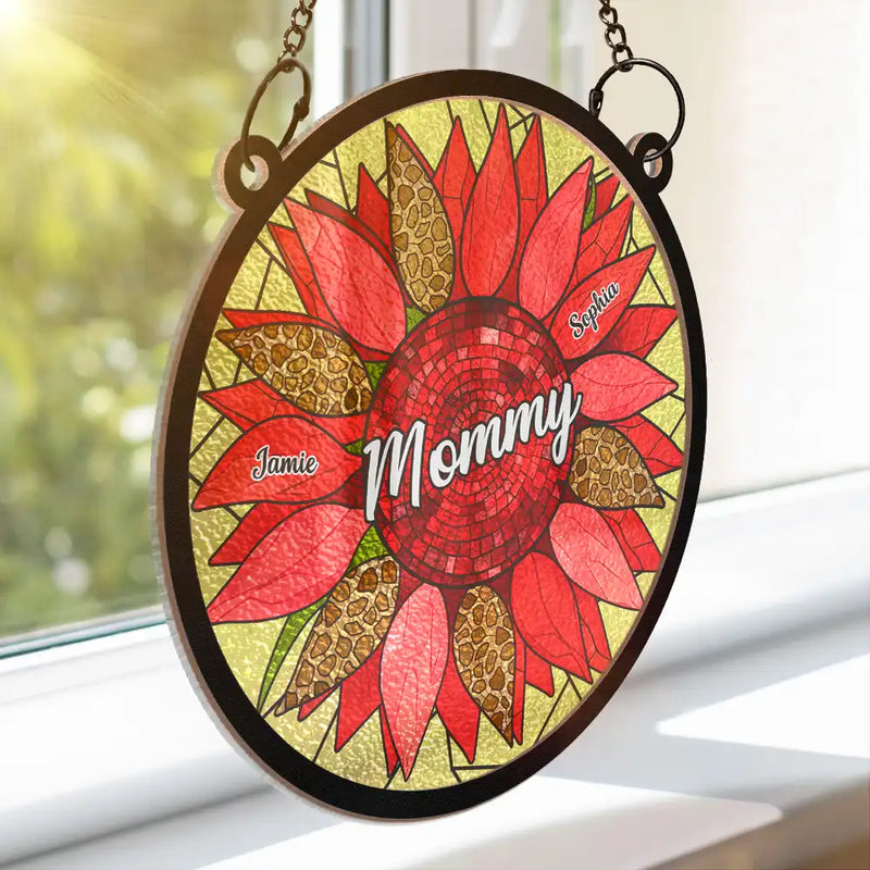 Nana Mom Auntie Family Sunflower - Personalized Window Hanging Suncatcher Ornament