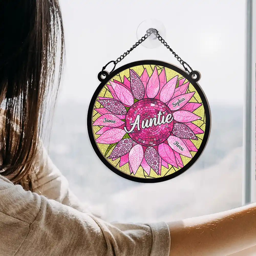 Nana Mom Auntie Family Sunflower - Personalized Window Hanging Suncatcher Ornament
