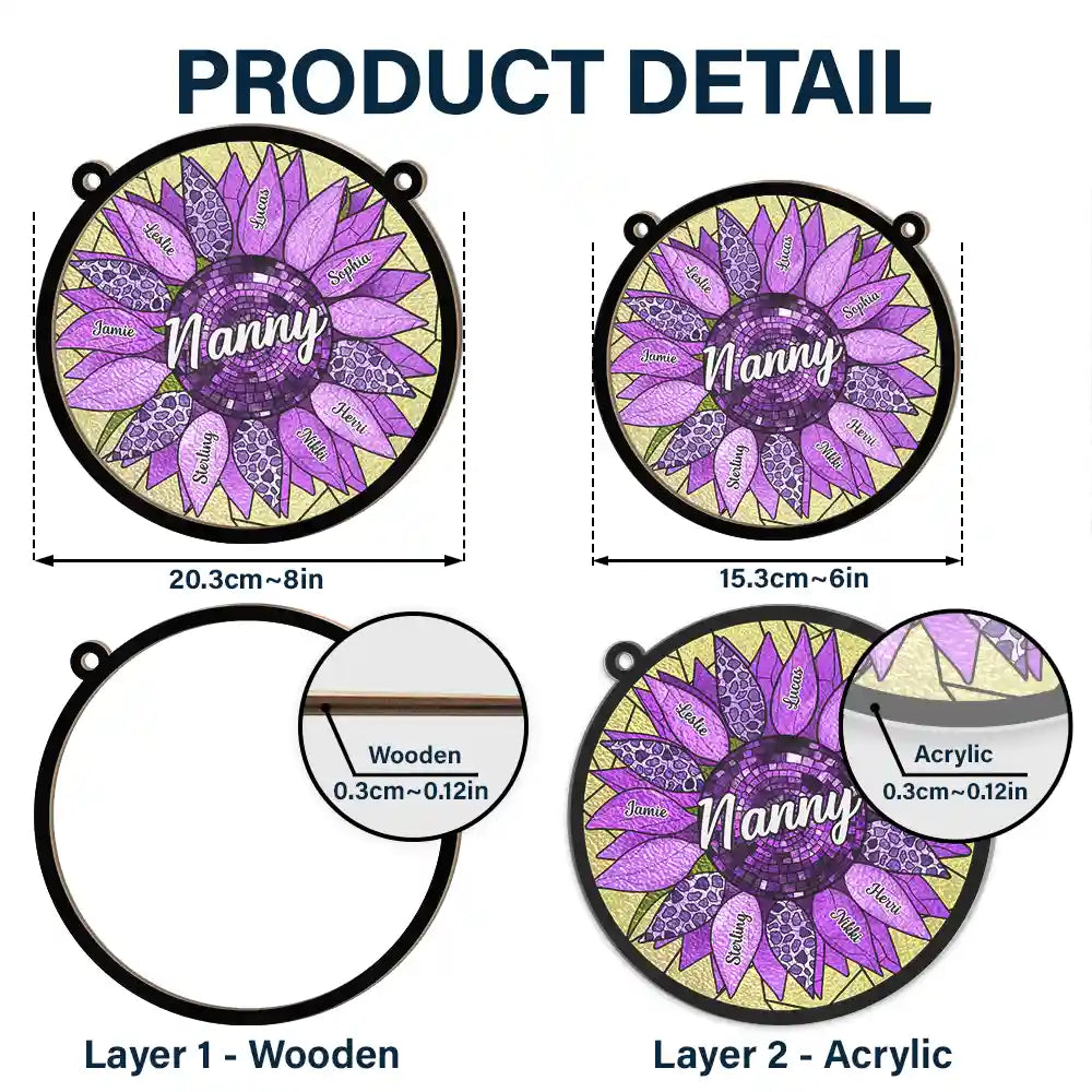 Nana Mom Auntie Family Sunflower - Personalized Window Hanging Suncatcher Ornament