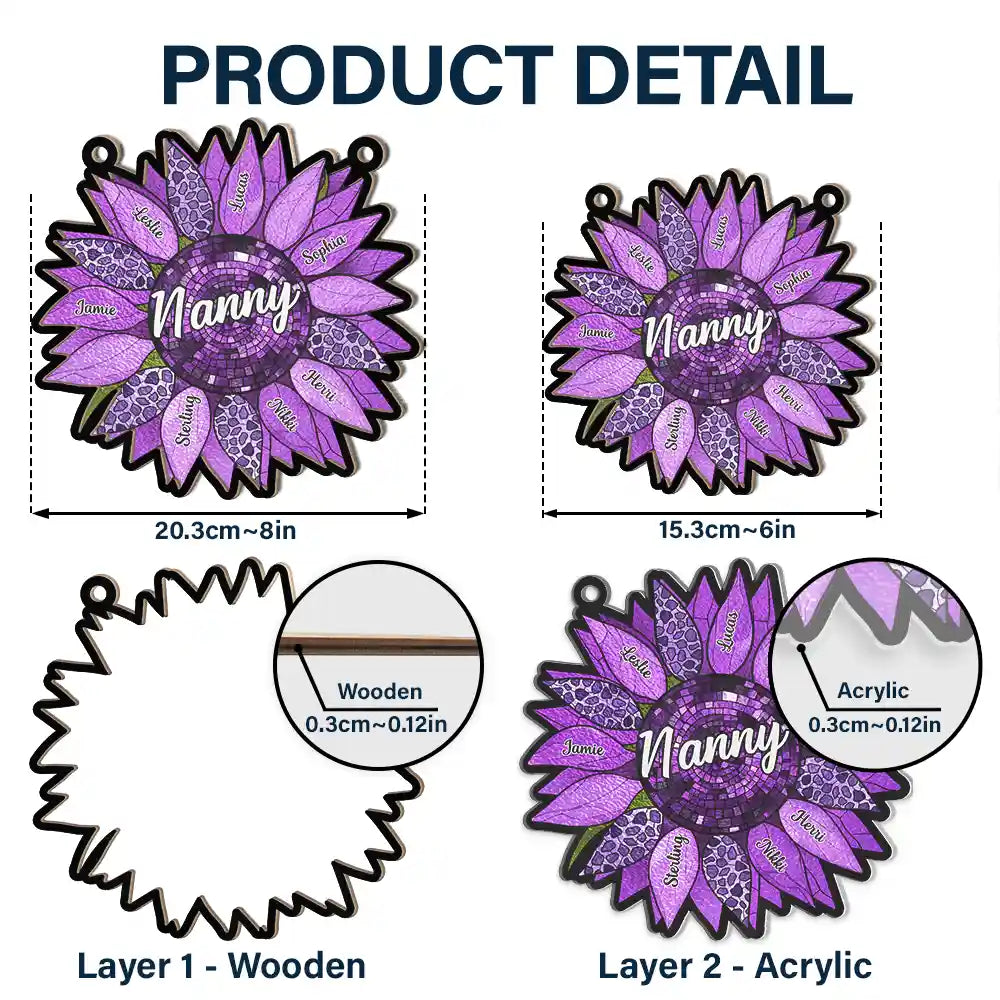 Nana’s Family Sunflower of Love - Personalized Window Hanging Suncatcher Ornament