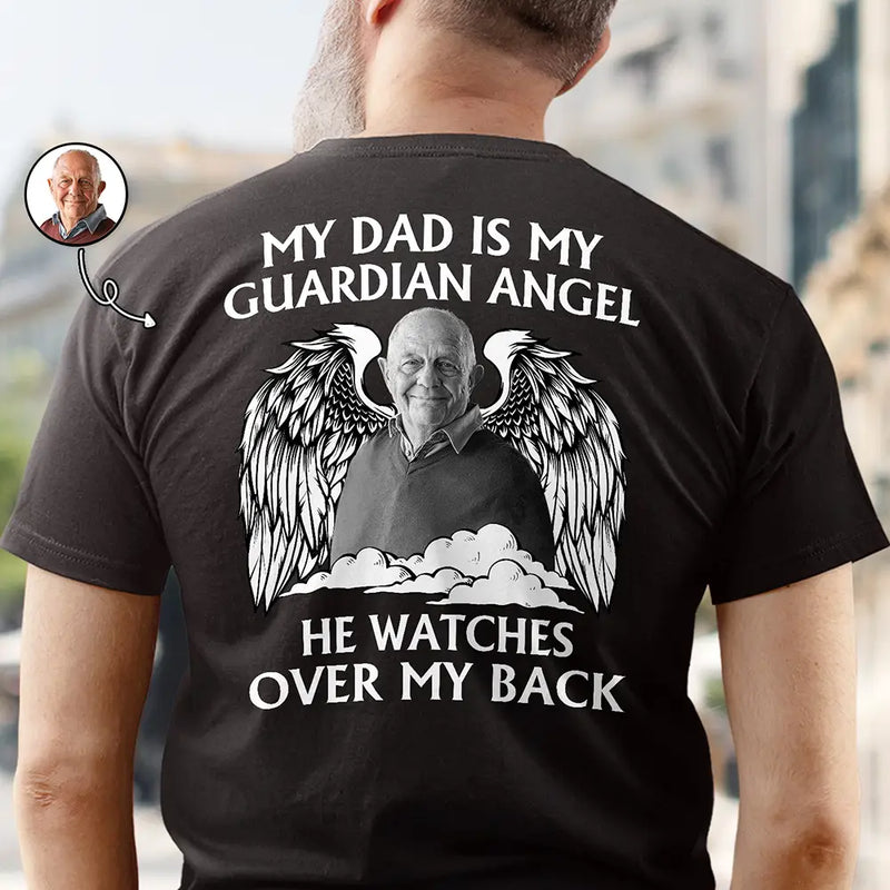 Custom Photo My Dad Is My Guardian Angel Memorial - Personalized T Shirt
