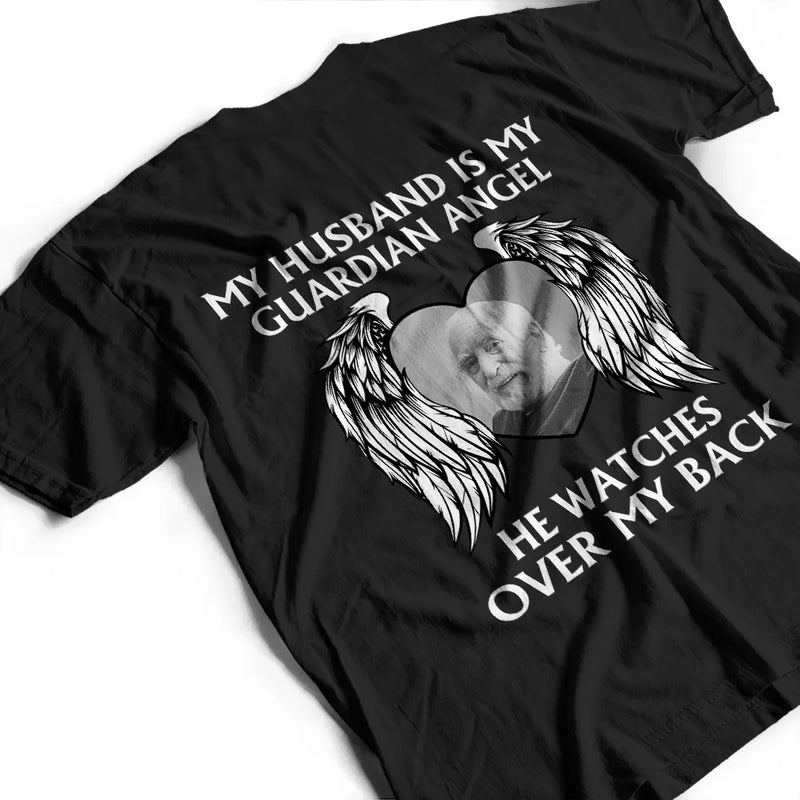 Custom Photo My Dad Is My Guardian Angel Memorial - Personalized T Shirt