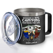 Let's Sit By The Campfire - Personalized 14oz Stainless Steel Tumbler With Handle