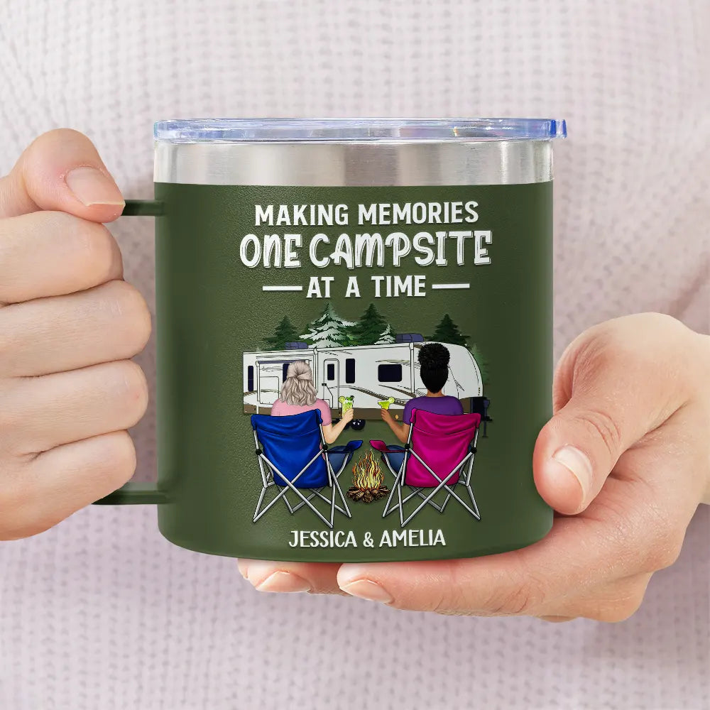 Let's Sit By The Campfire - Personalized 14oz Stainless Steel Tumbler With Handle