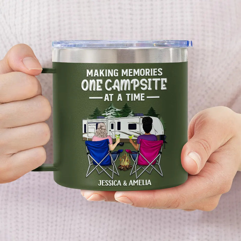 Let's Sit By The Campfire - Personalized 14oz Stainless Steel Tumbler With Handle