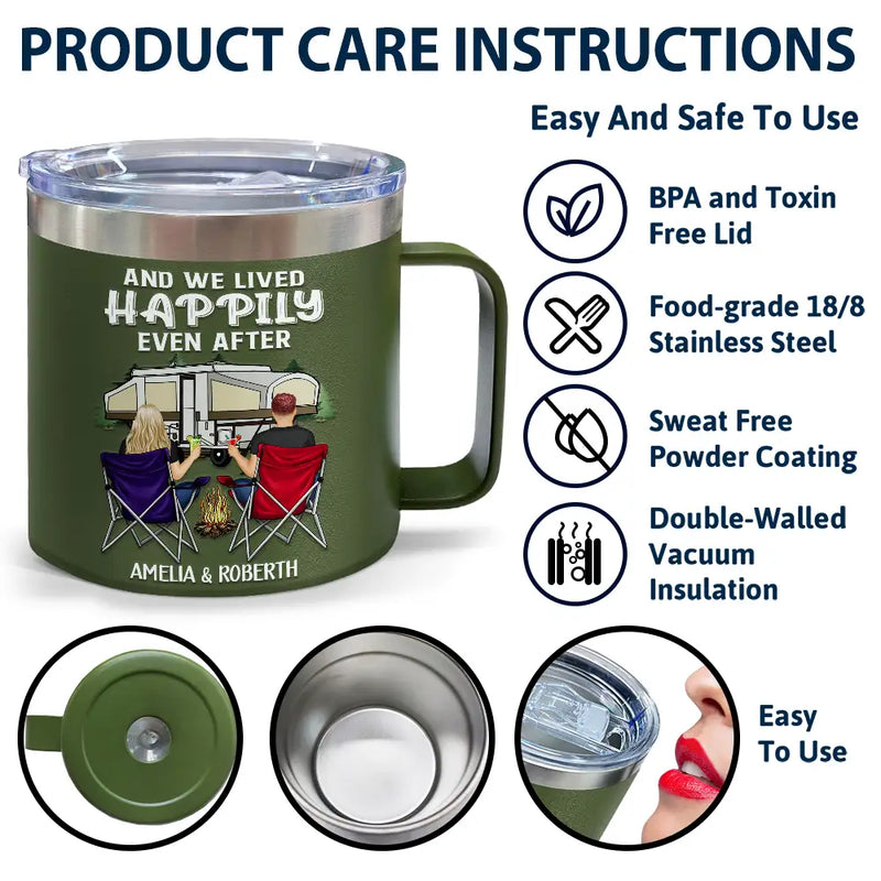 Let's Sit By The Campfire - Personalized 14oz Stainless Steel Tumbler With Handle