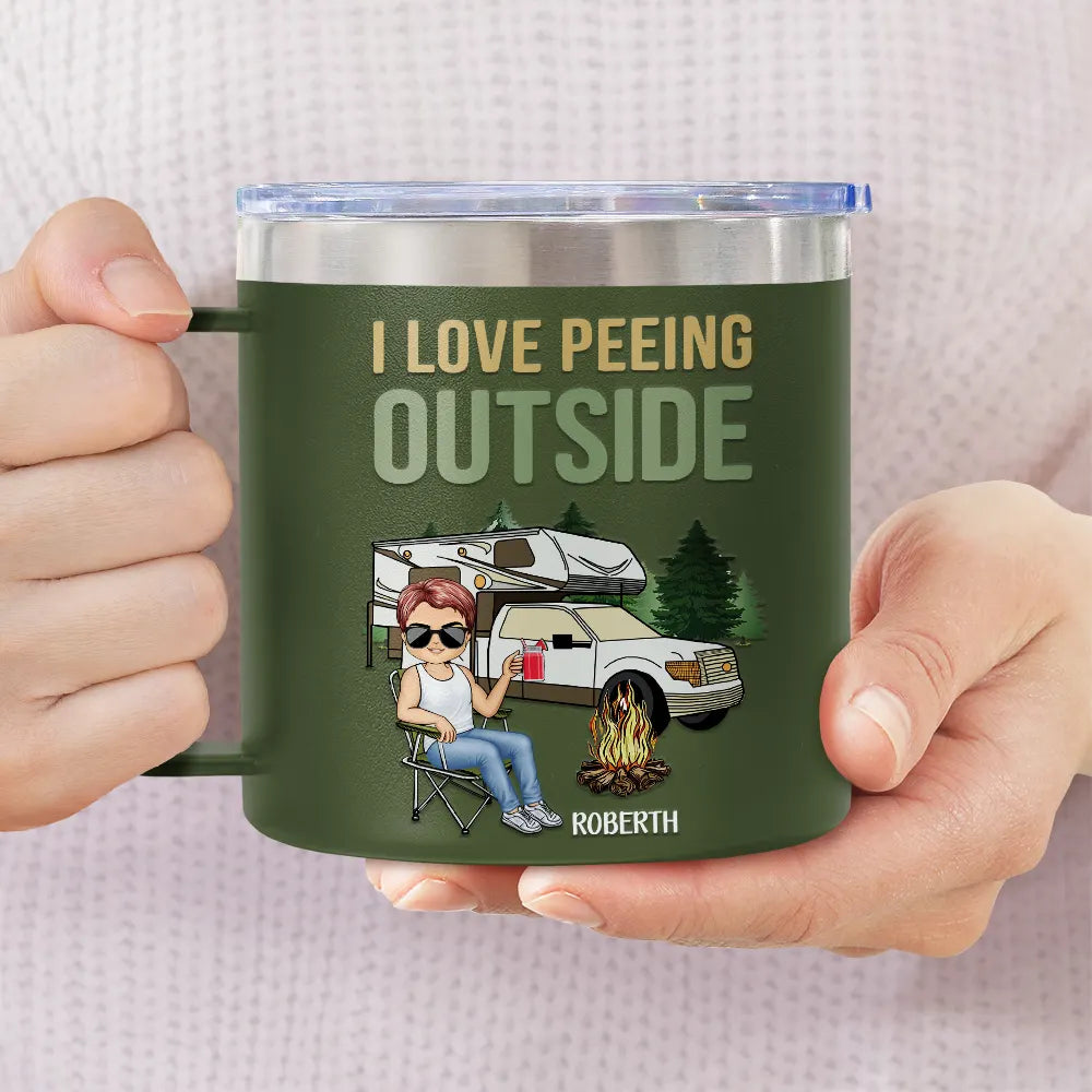 I Love Peeing Outside Camping - Personalized 14oz Stainless Steel Tumbler With Handle