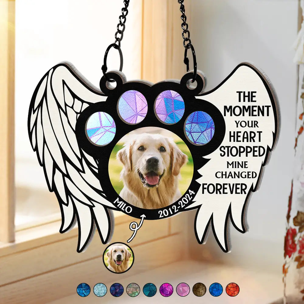 Custom Photo The Moment Your Heart Stopped Memorial - Personalized Window Hanging Suncatcher Ornament