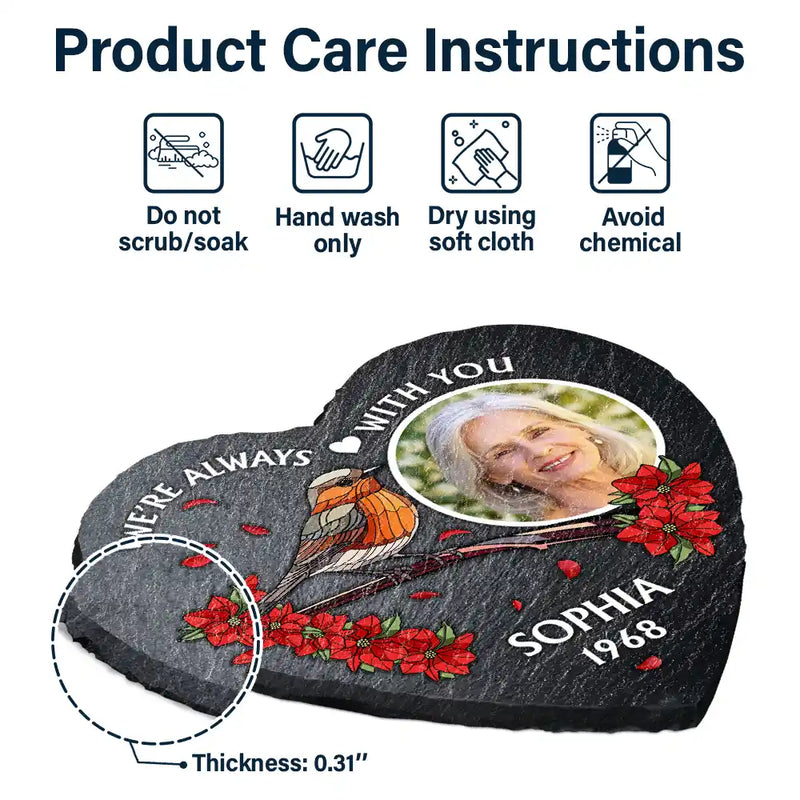Cœur commémoratif personnalisé avec photo « Je suis toujours avec toi » - Pierre de jardin commémorative en forme de cœur personnalisée