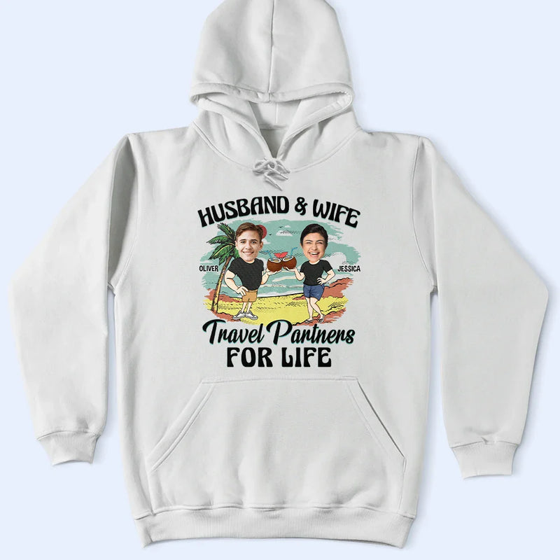 Custom Photo Husband And Wife Travel Partners For Life - Personalized T Shirt