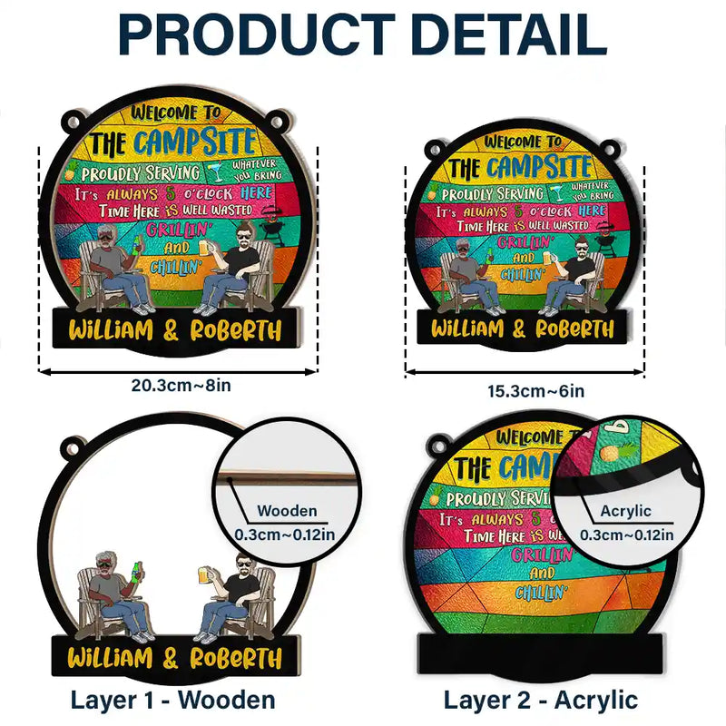 Patio Welcome Grilling Fièrement au service de ce que vous apportez - Ornement attrape-soleil personnalisé à suspendre à la fenêtre