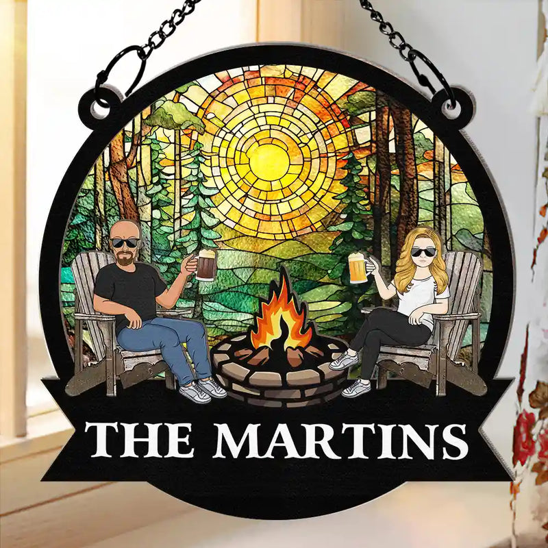 Campfire Fire Pit Grilling - Personalized Window Hanging Suncatcher Ornament