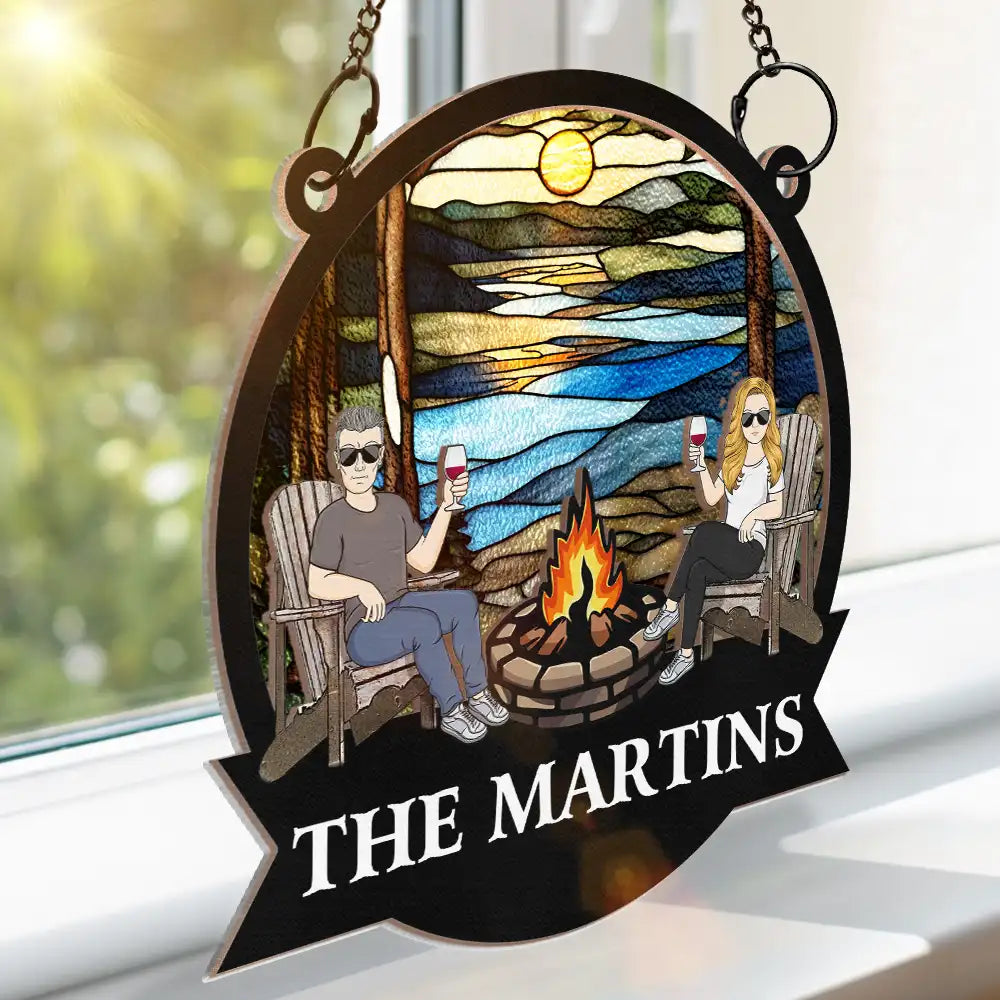 Campfire Fire Pit Grilling - Personalized Window Hanging Suncatcher Ornament