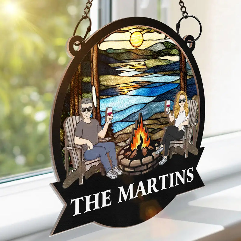 Campfire Fire Pit Grilling - Personalized Window Hanging Suncatcher Ornament