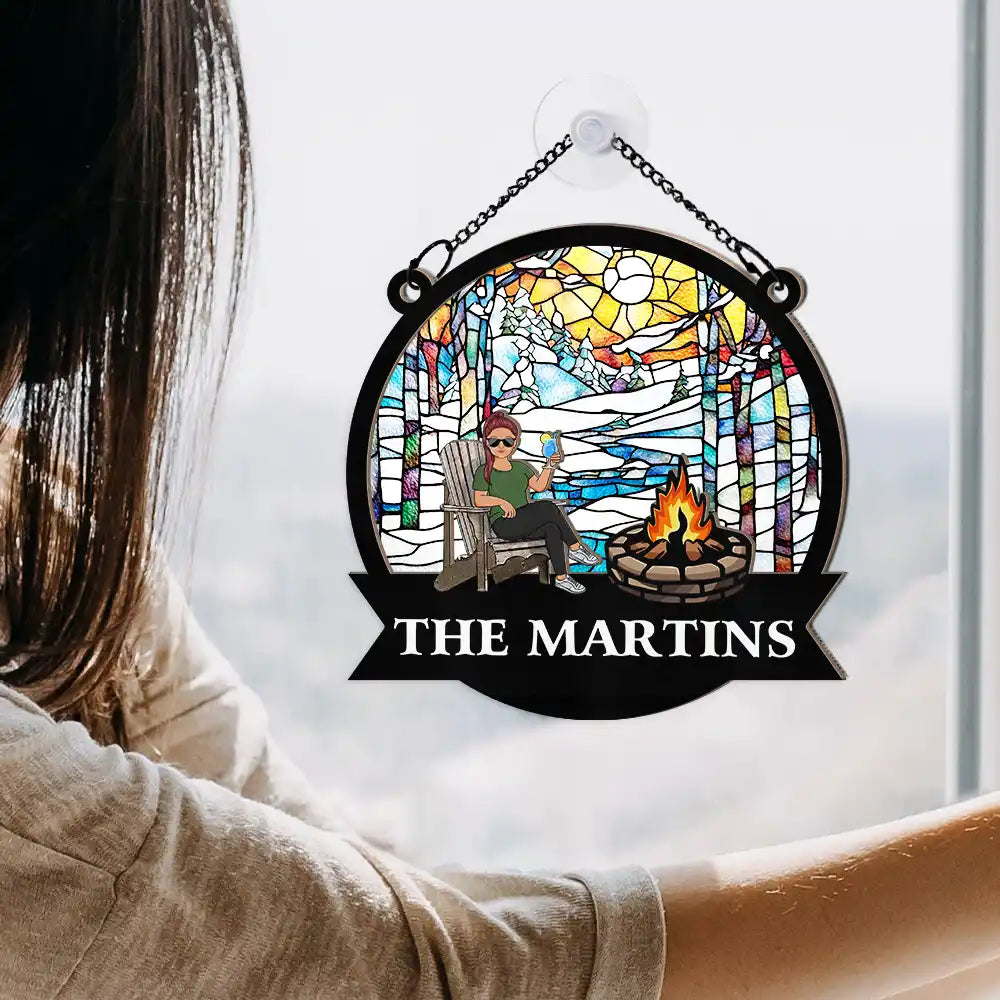 Campfire Fire Pit Grilling - Personalized Window Hanging Suncatcher Ornament