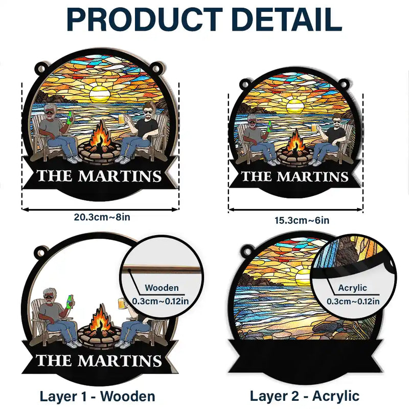 Campfire Fire Pit Grilling - Personalized Window Hanging Suncatcher Ornament