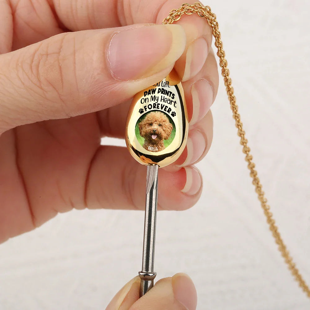 Collier souvenir personnalisé avec photo et empreintes de pattes