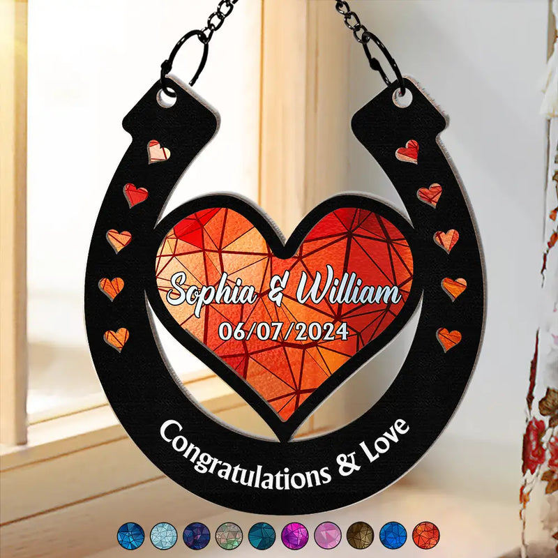 Good Luck Wedding Horseshoe - Personalized Window Hanging Suncatcher Ornament
