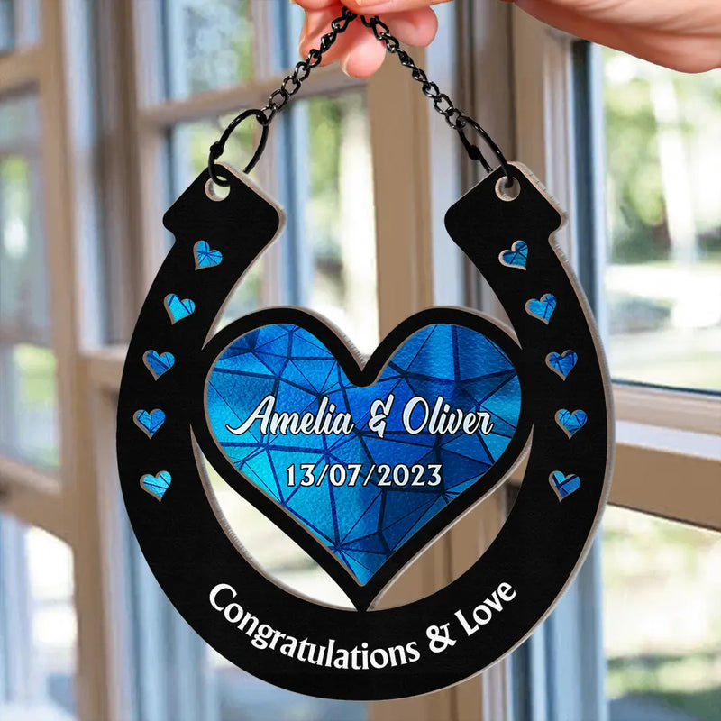 Good Luck Wedding Horseshoe - Personalized Window Hanging Suncatcher Ornament