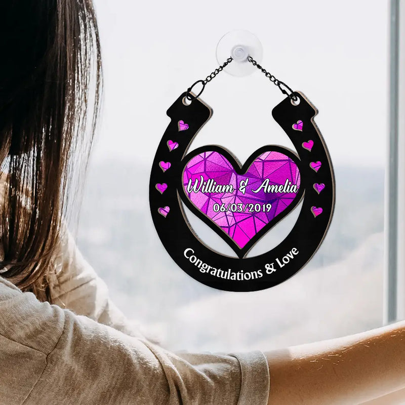 Good Luck Wedding Horseshoe - Personalized Window Hanging Suncatcher Ornament