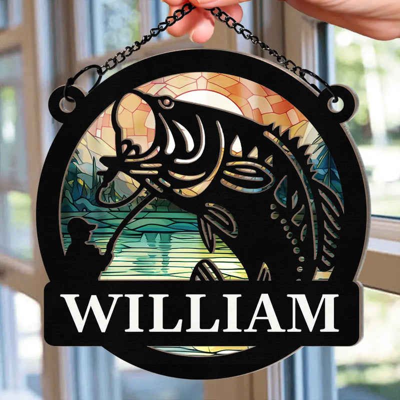 Bass Fishing - Personalized Window Hanging Suncatcher Ornament