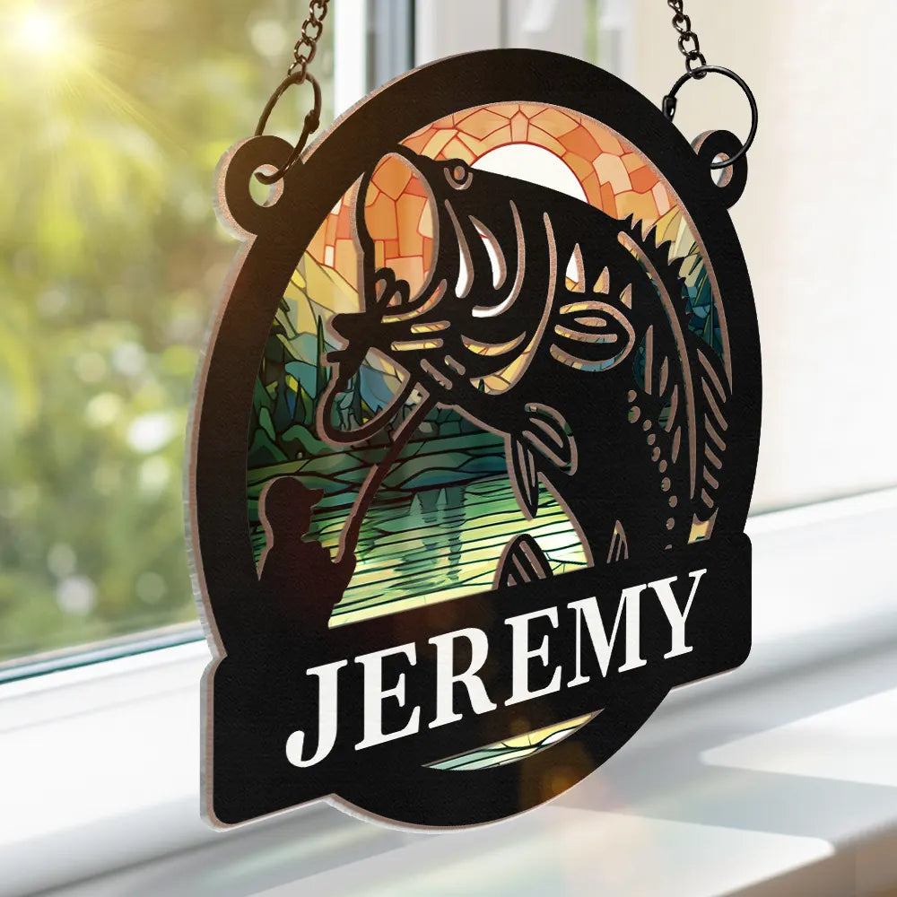 Bass Fishing - Personalized Window Hanging Suncatcher Ornament