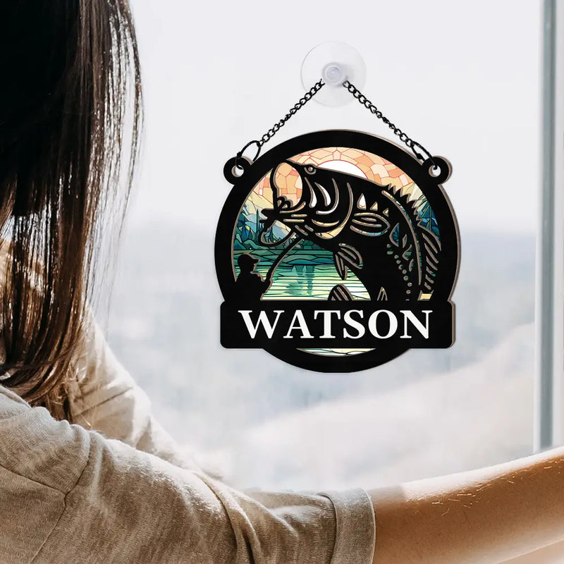Bass Fishing - Personalized Window Hanging Suncatcher Ornament