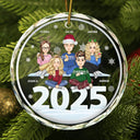 Christmas Cartoon Style 2024 Family Siblings - Personalized Circle Glass Ornament