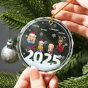 Christmas Cartoon Style 2024 Family Siblings - Personalized Circle Glass Ornament