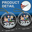 Christmas Cartoon Style 2024 Family Siblings - Personalized Circle Glass Ornament