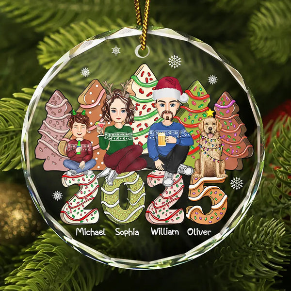 Gift For Couples, Family, Pet Lovers - Family 2024 Cake, Cookie Trees Christmas Gift For Single Parent, Same Gender - Personalized Circle Glass Ornament