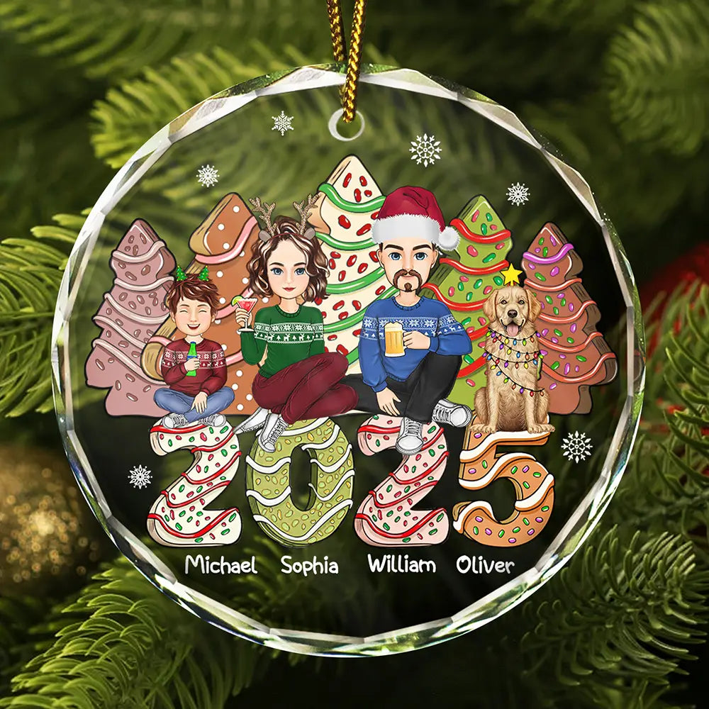 Gift For Couples, Family, Pet Lovers - Family 2024 Cake, Cookie Trees Christmas Gift For Single Parent, Same Gender - Personalized Circle Glass Ornament