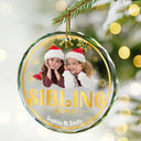 Custom Photo Stay Forever Snow Globe Christmas Family - Personalized Circle Glass Ornament