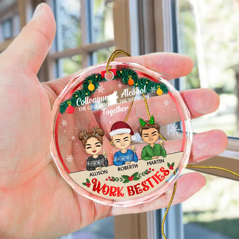 Christmas Work Besties You Are The Reason I Don't Punch People - Personalized Circle Glass Ornament