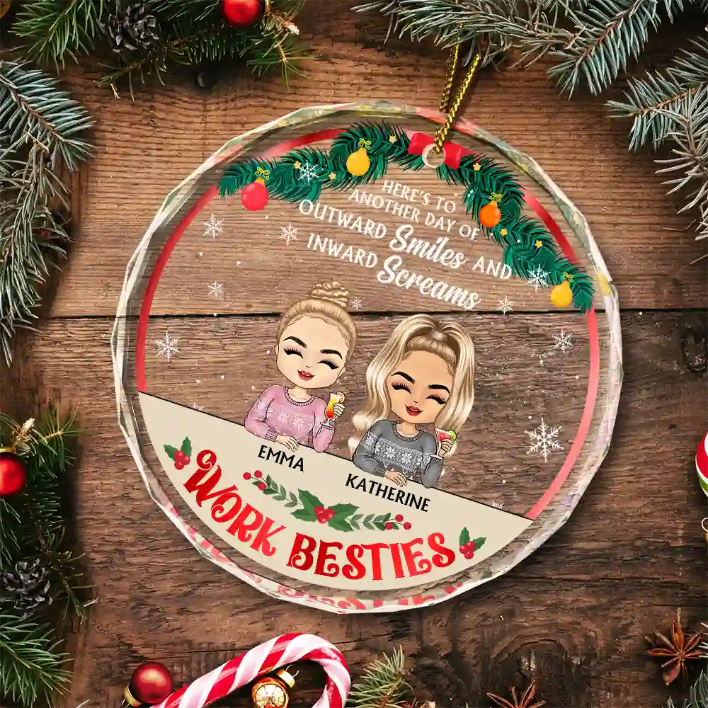 Christmas Work Besties You Are The Reason I Don't Punch People - Personalized Circle Glass Ornament