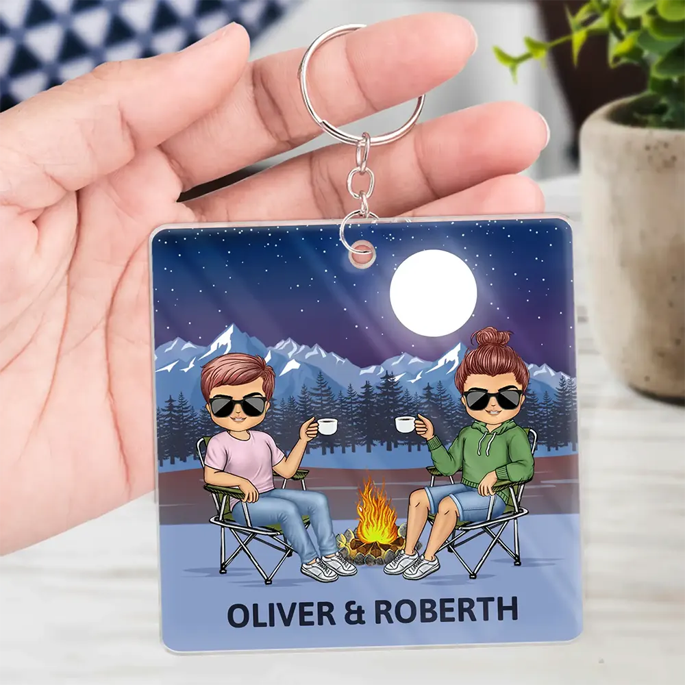Porte-clés en acrylique personnalisé pour couples de camping-cars 