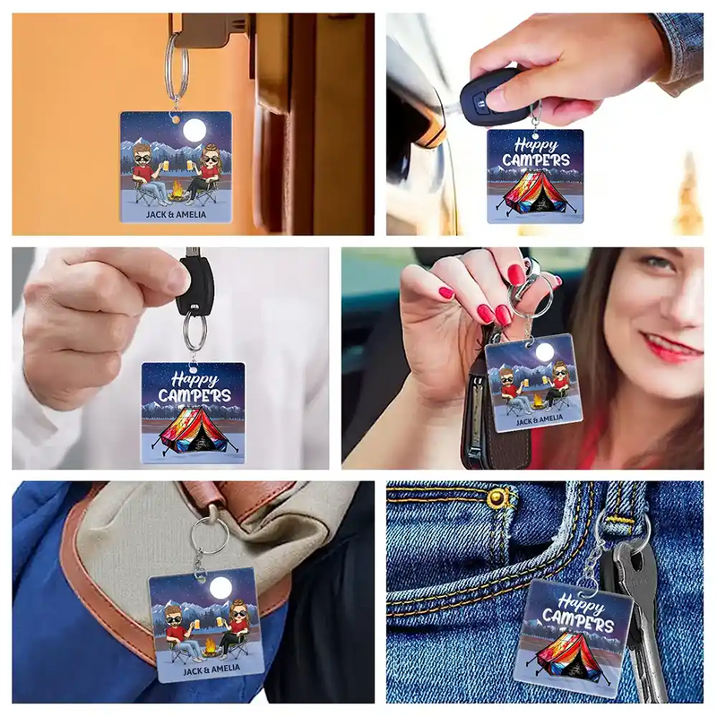 Porte-clés en acrylique personnalisé pour couples de camping-cars 