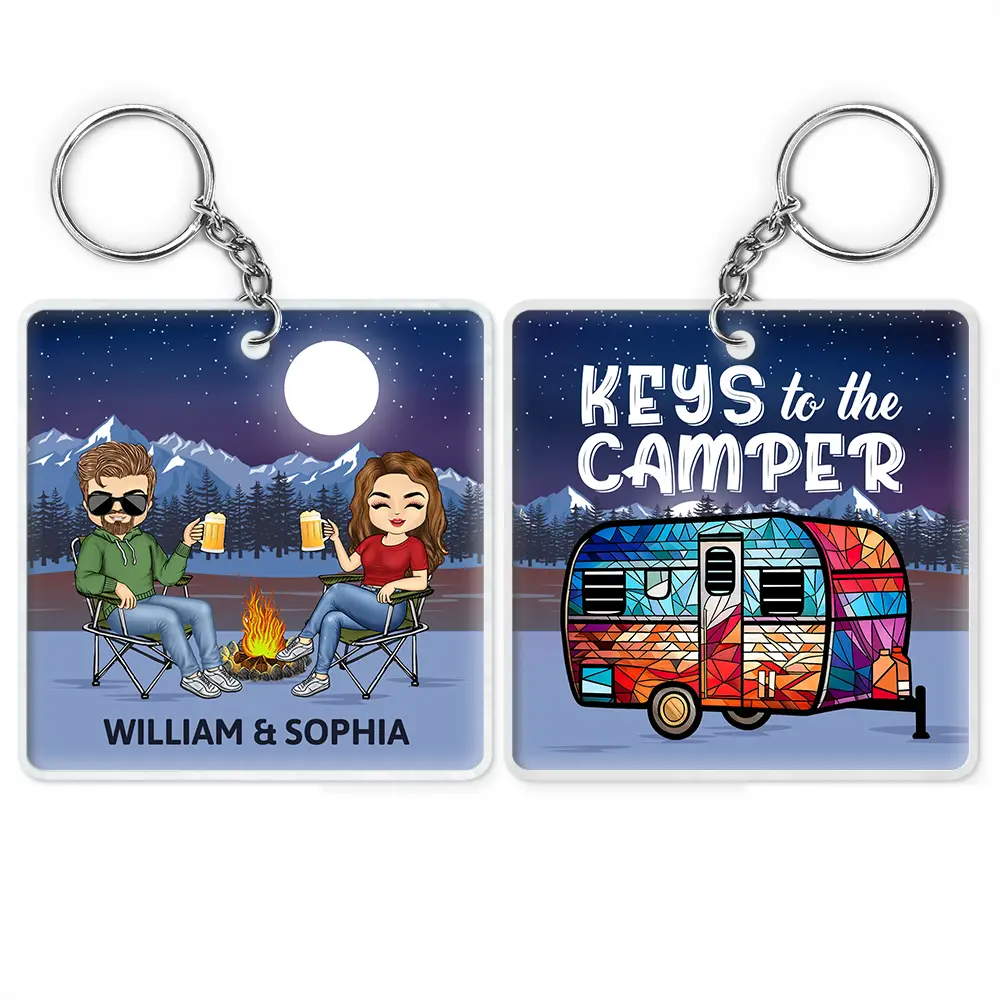 Porte-clés en acrylique personnalisé pour couples de camping-cars 