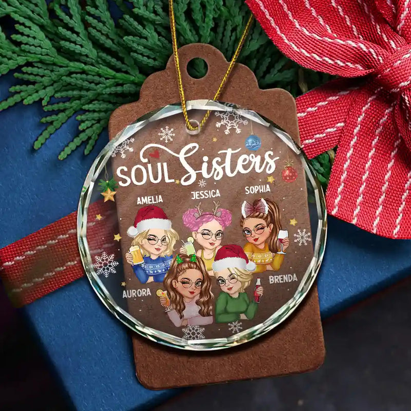 Besties Forever Christmas - Personalized Circle Glass Ornament